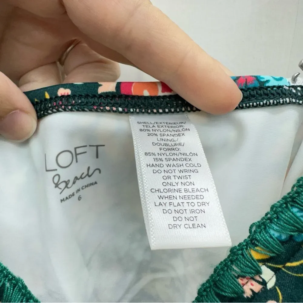 NWOT LOFT beach dark‎ teal bright floral 1 one piece swimsuit women's 6